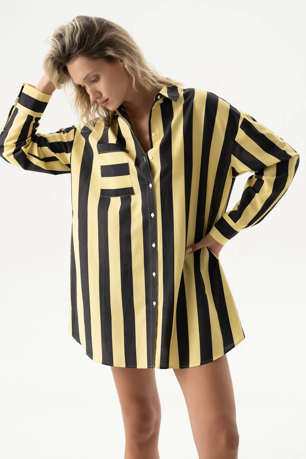 Хлопковая сорочка с принтом 251204-04 Strapped Cotton panna cotta