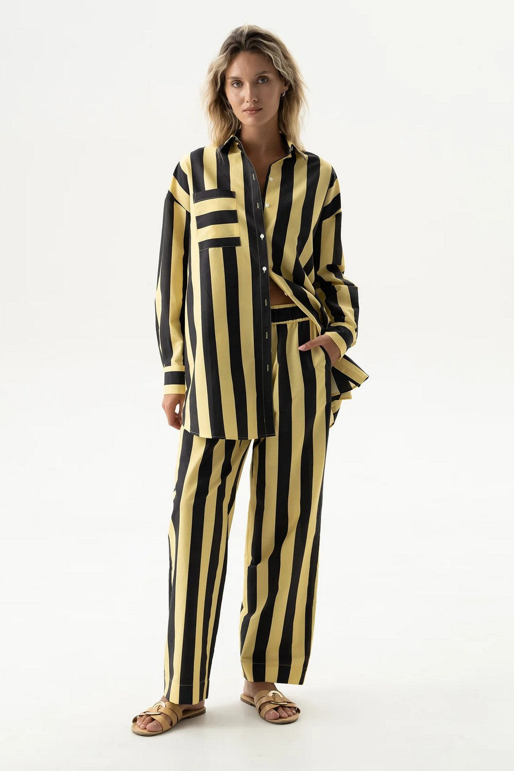 Хлопковая сорочка с принтом 251204-04 Strapped Cotton panna cotta