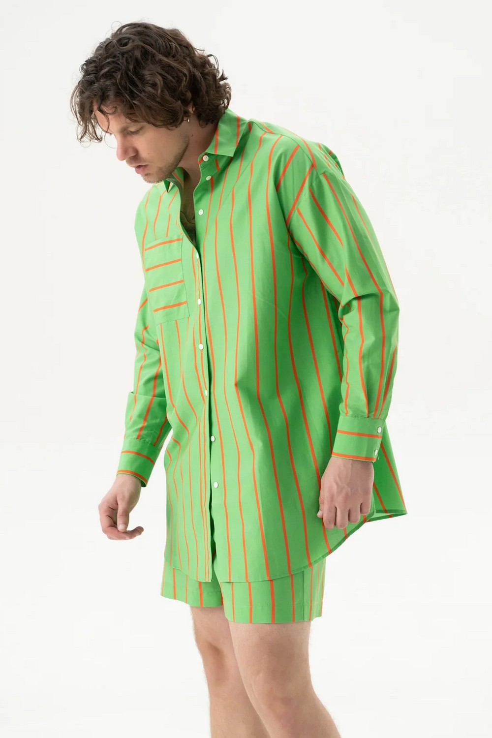 Хлопковая сорочка с принтом 251204-04 Strapped Cotton retro green