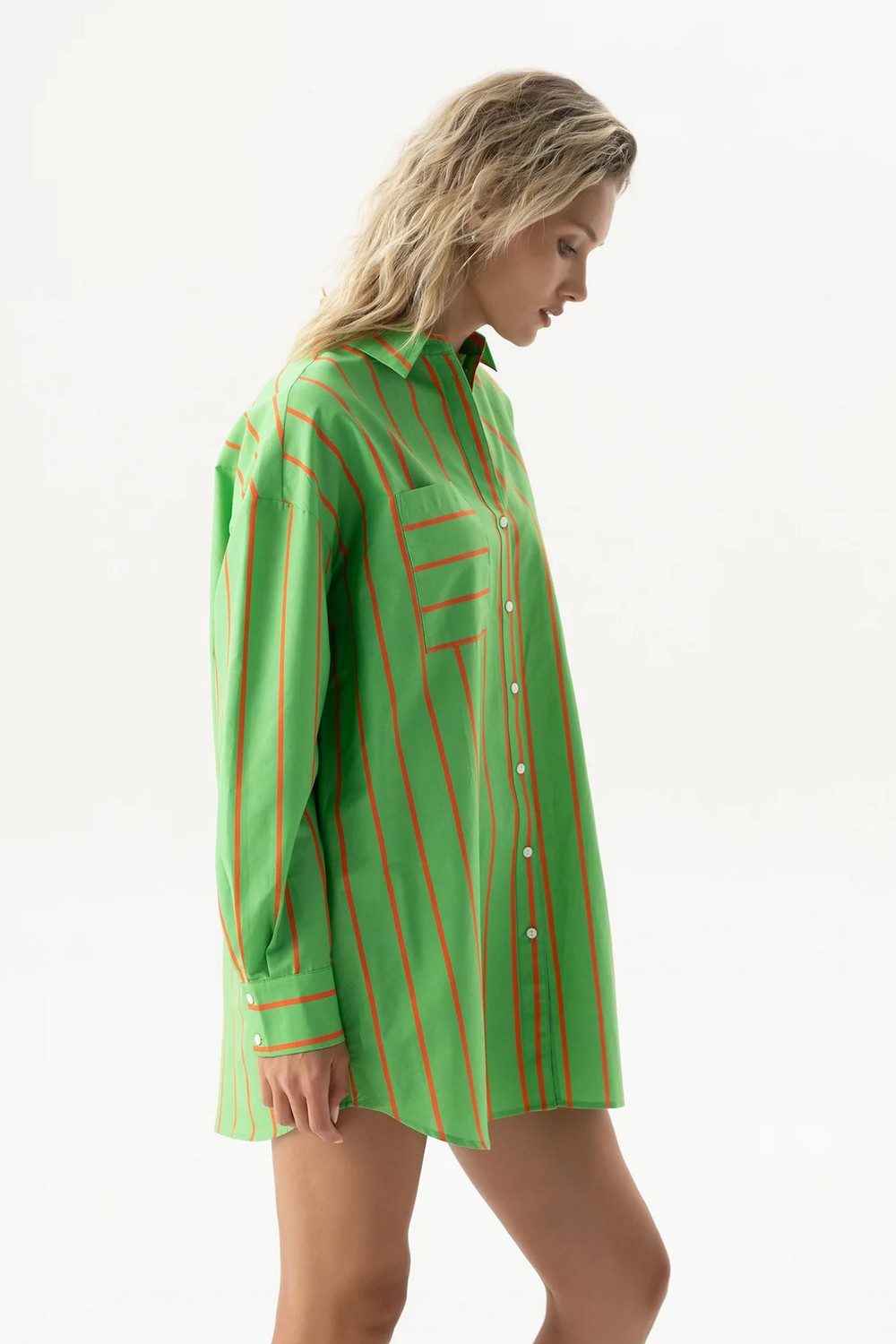 Хлопковая сорочка с принтом 251204-04 Strapped Cotton retro green