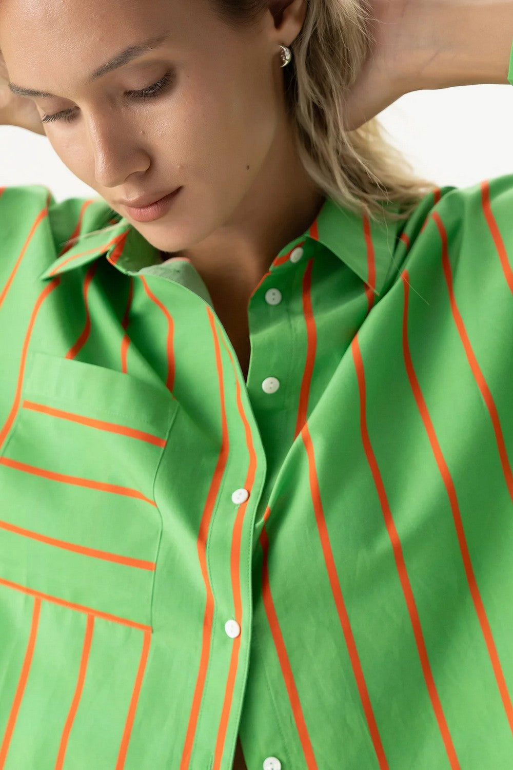 Хлопковая сорочка с принтом 251204-04 Strapped Cotton retro green