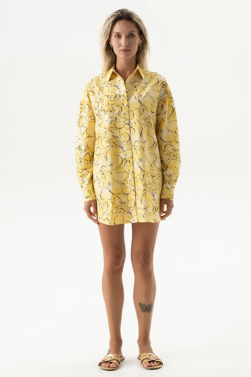 Хлопковая сорочка с принтом 251204-04 Strapped Cotton yellow flowers