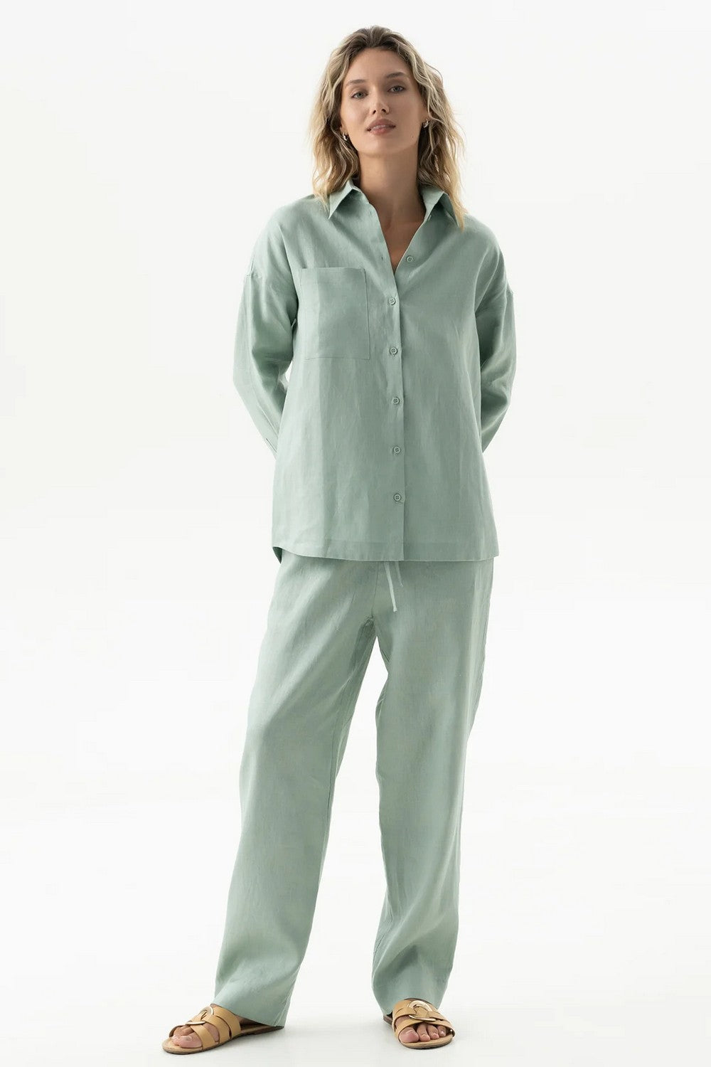 Льняная рубашка 251206-04 Linen Spirit green