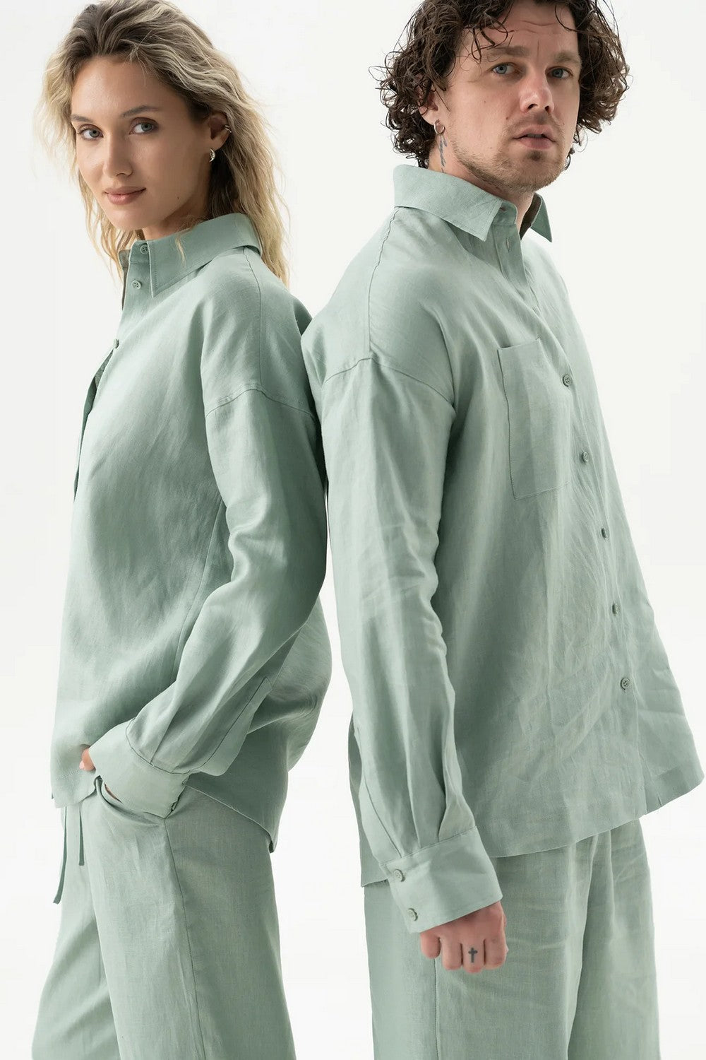 Льняная рубашка 251206-04 Linen Spirit green