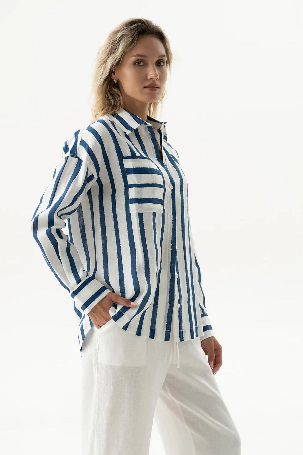 Льняная рубашка 251206-04 Linen Spirit nautical print