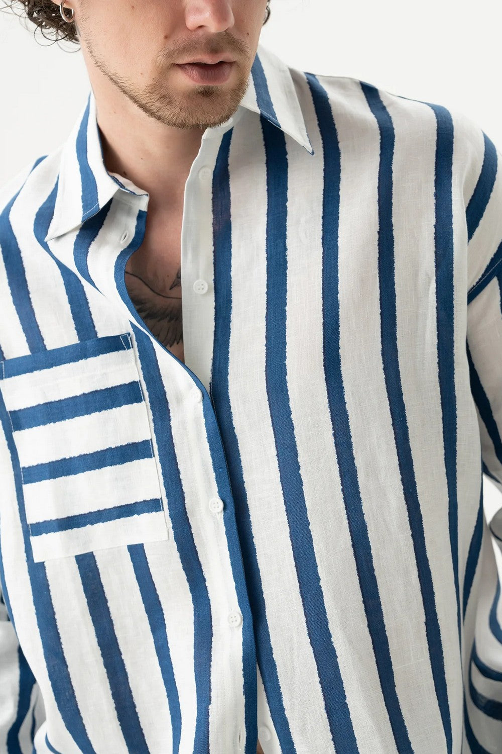 Льняная рубашка 251206-04 Linen Spirit nautical print