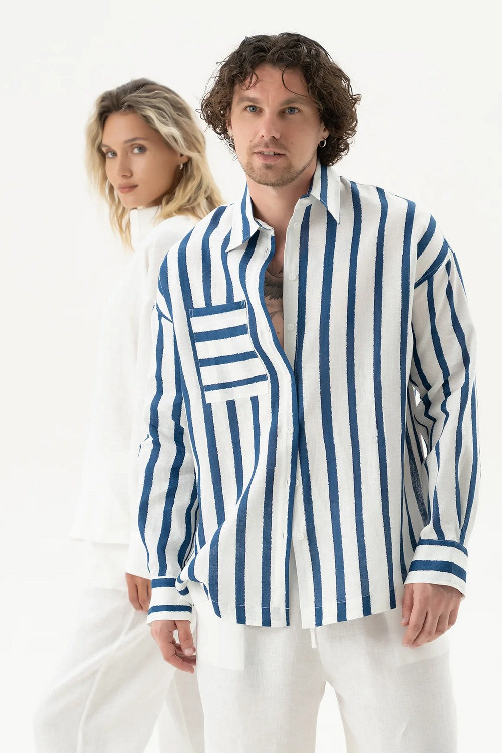 Льняная рубашка 251206-04 Linen Spirit nautical print