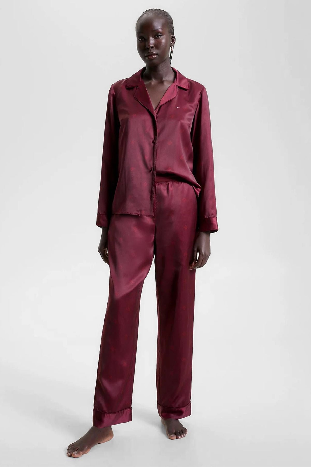 Атласный пижамный комплект 730966588 bordo