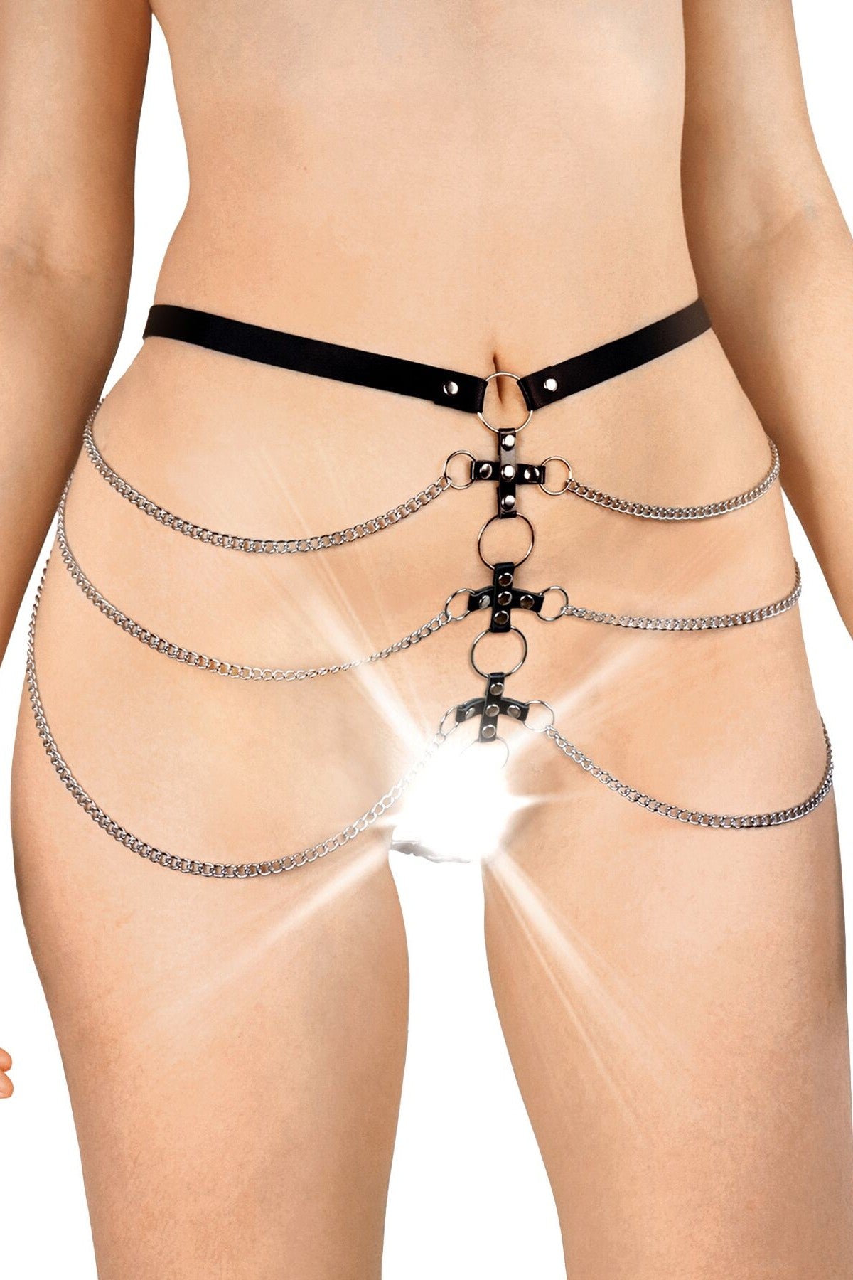 Кожаные трусики с цепями Cross black