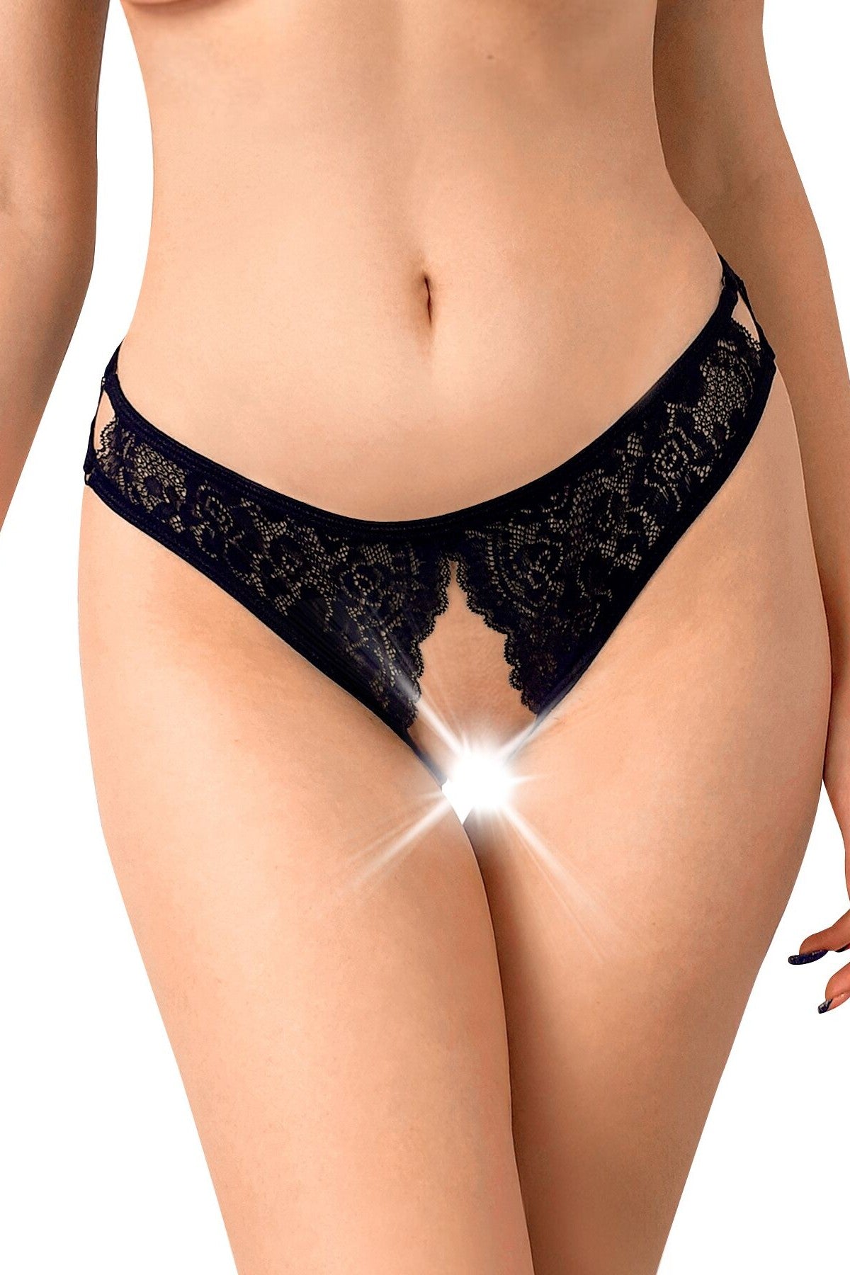Кружевные трусики с разрезом Mia black