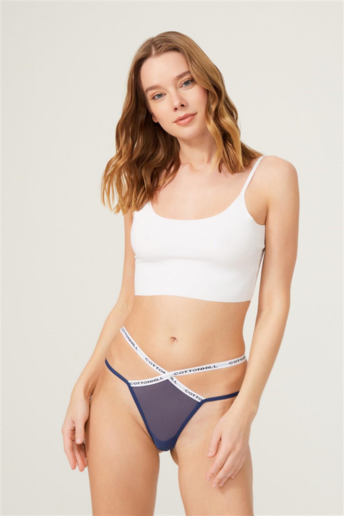 Трусики стринг из микросетки CH6071 dark kobalt