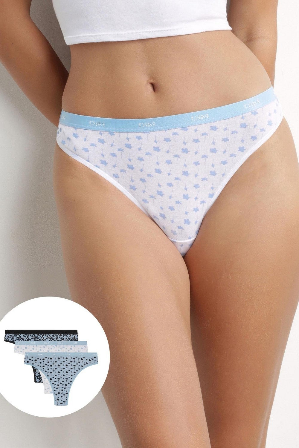 Набор хлопковых стрингов 4C19 Les Pockets Coton (3 шт.) fleurs bleu
