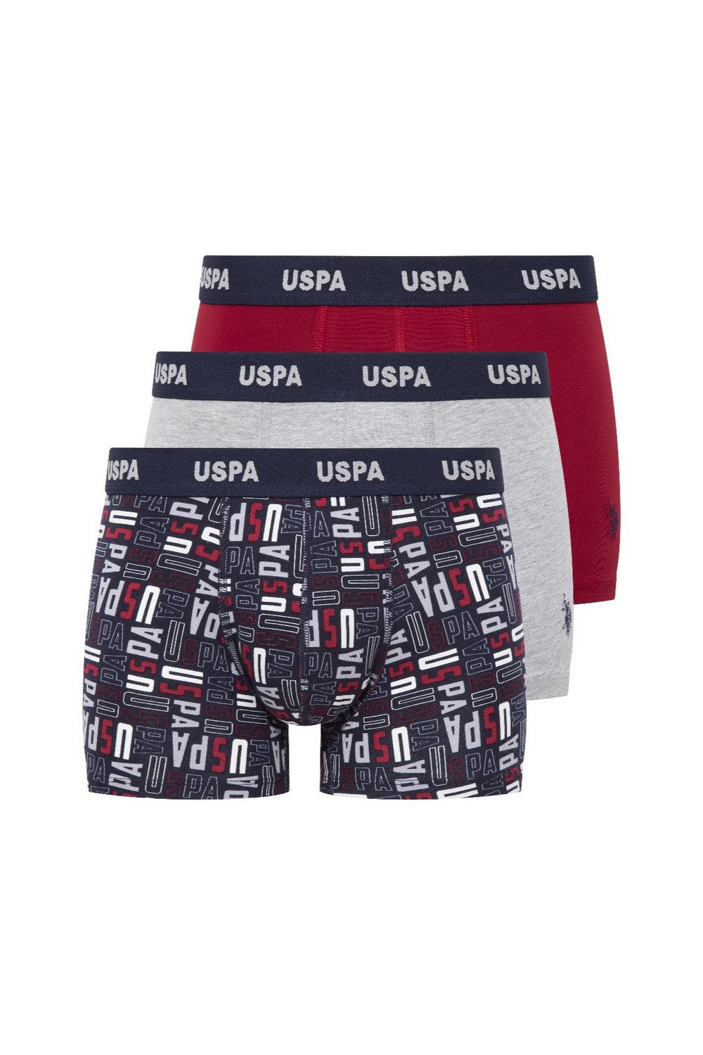 Мужские трусы шорты из хлопка 80509 grey melange/burgundy/printed (3 шт.)