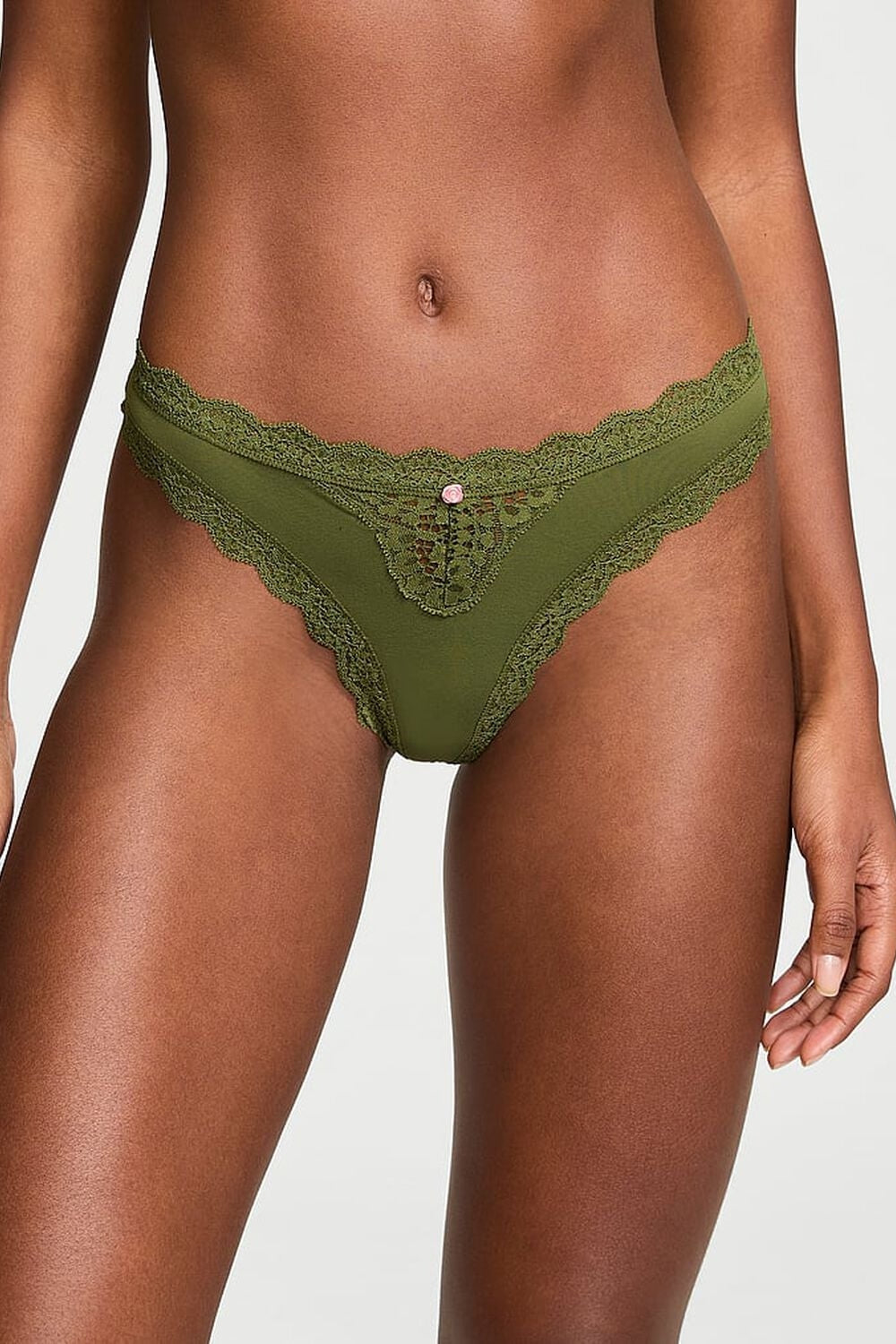Трусики стрінги з мереживом 100100661 green Victoria`s Secret