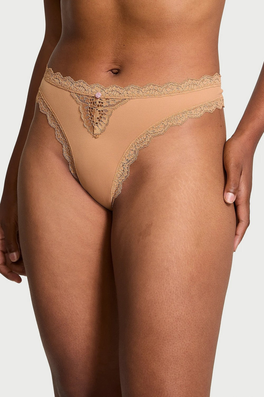 Трусики стрінги з мереживом 125079088 beige Victoria`s Secret