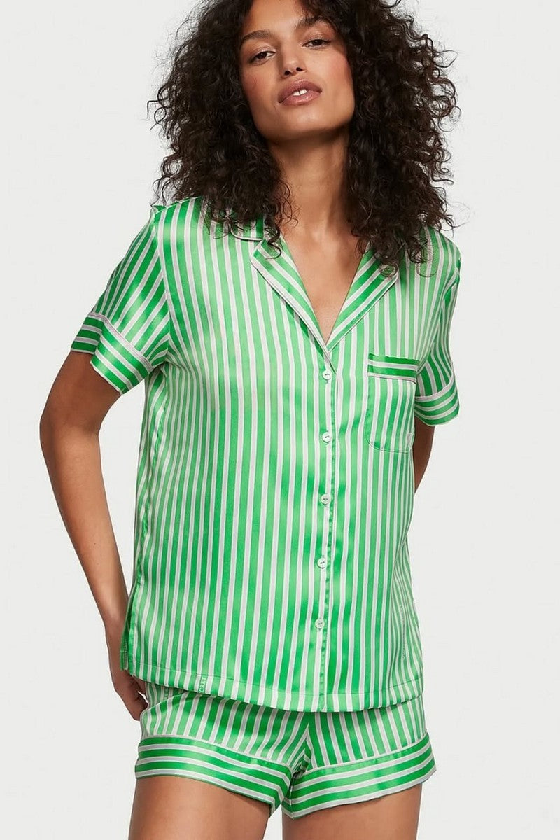 Сатинова піжама з шортами 143094589 green