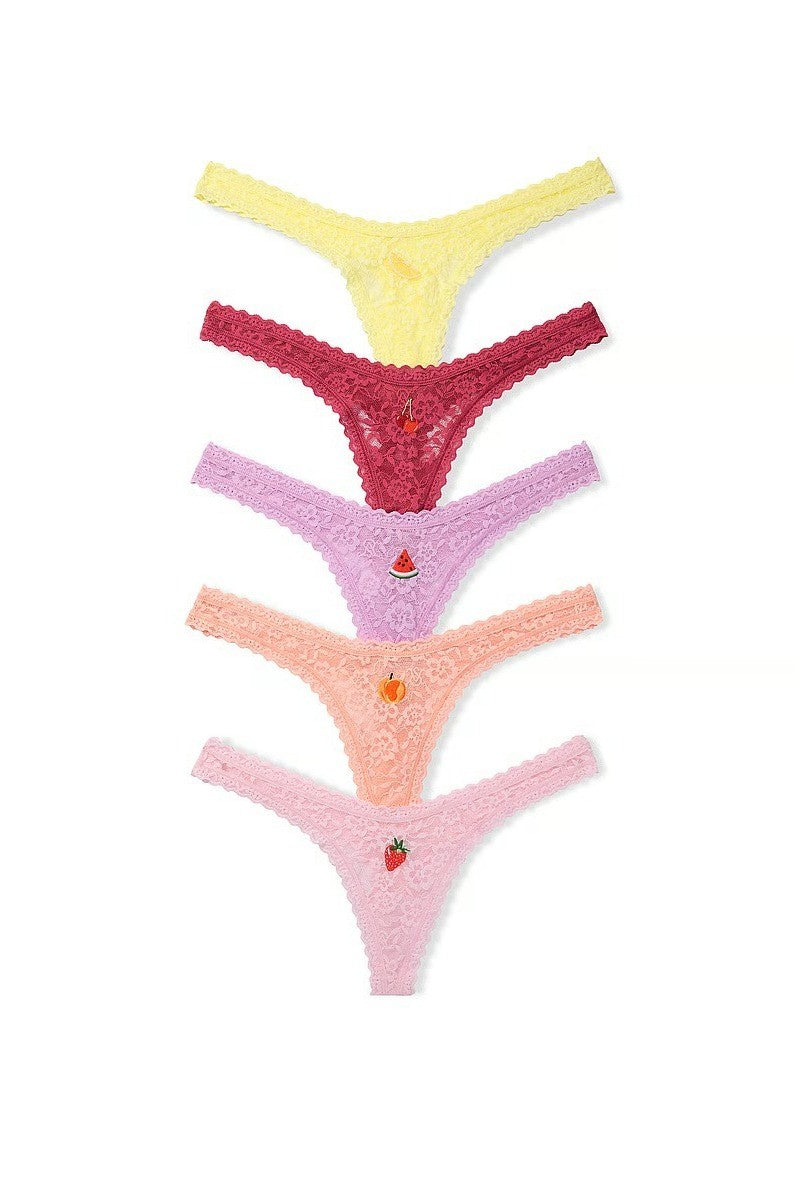 Мереживні трусики стрінг 165360489 (5 шт.) multi Victoria`s Secret