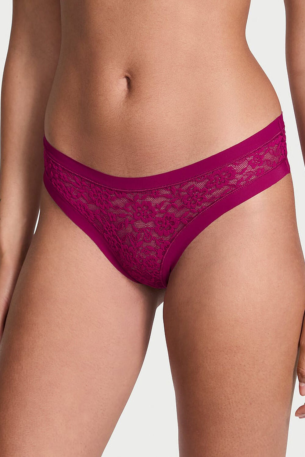 Мереживні трусики стрінги 301167960 burgundy Victoria`s Secret
