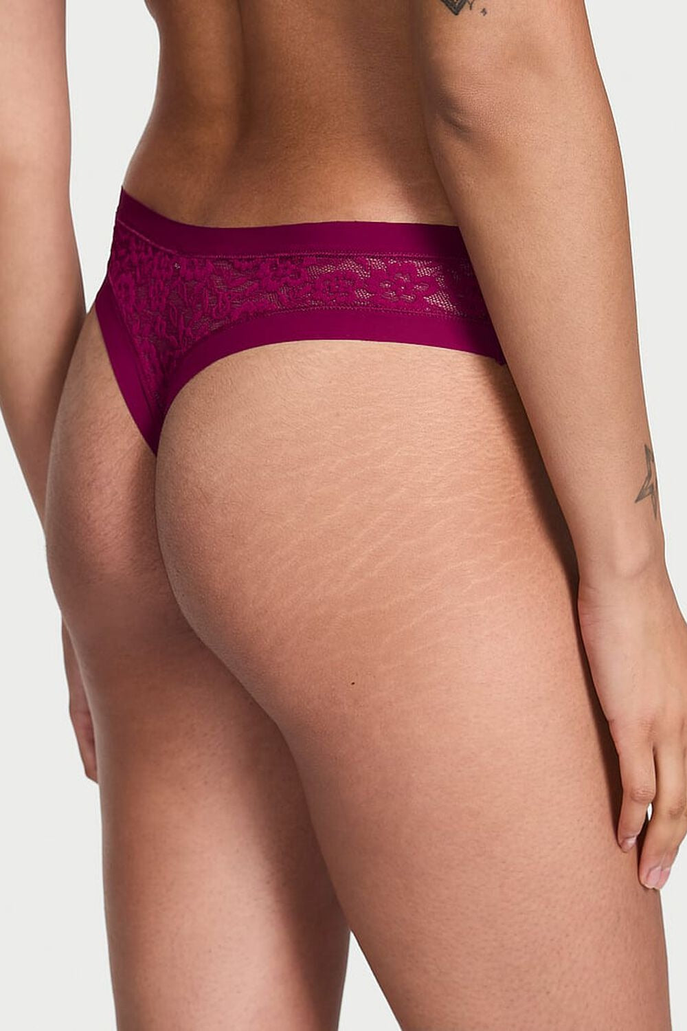 Мереживні трусики стрінги 301167960 burgundy Victoria`s Secret
