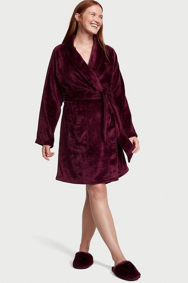 Короткий плюшевий халат 580305685 burgundy