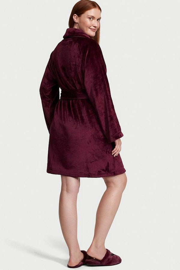 Короткий плюшевий халат 580305685 burgundy