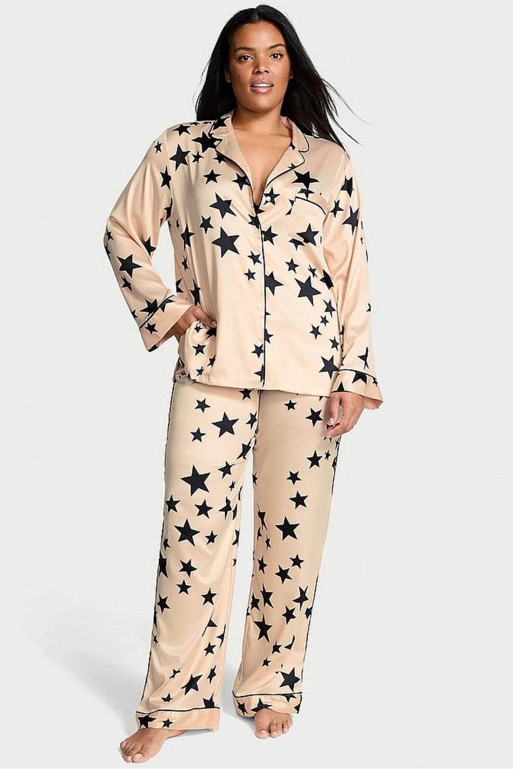 Сатинова піжама зі штанами 699068406 beige