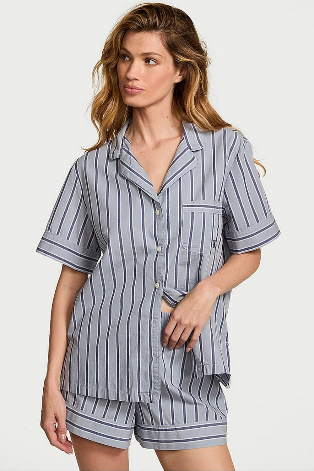 Бавовняна піжама з шортами 739830975 blue/gray Victoria`s Secret