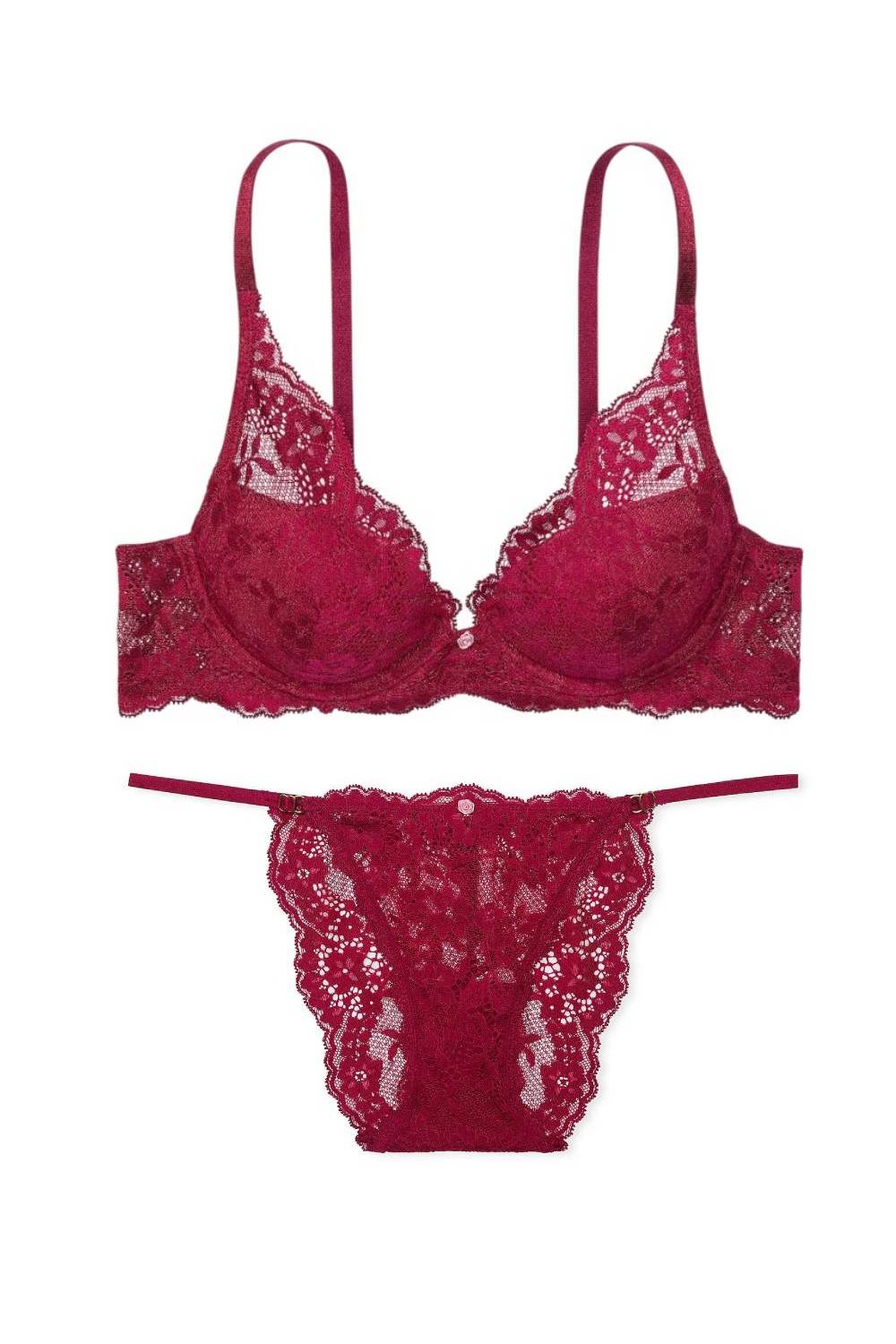 Комплект білизни з мережива 81210593 burgundy