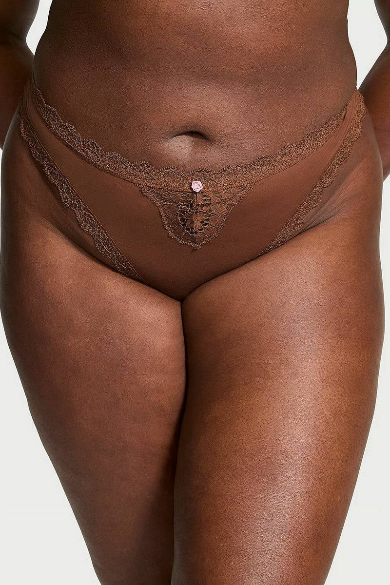 Трусики стрінги з мереживом 873707165 brown Victoria`s Secret