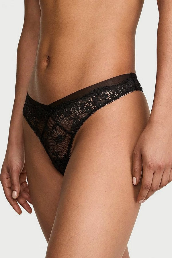 Мереживні трусики стрінг 999698009 black Victoria`s Secret