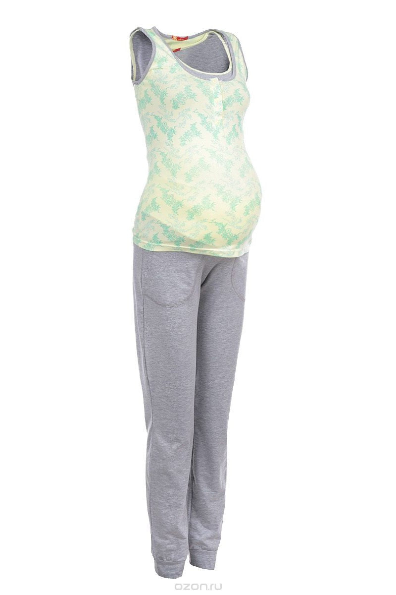 Хлопковая пижама для мам удлиненного кроя со штанами Sunshine 24138