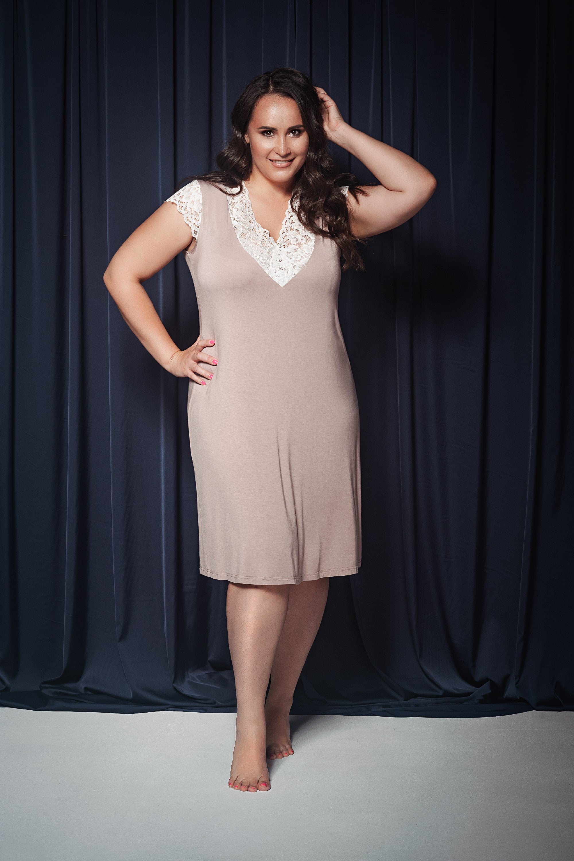 Сорочка из вискозы с кружевом 1723 cappucino