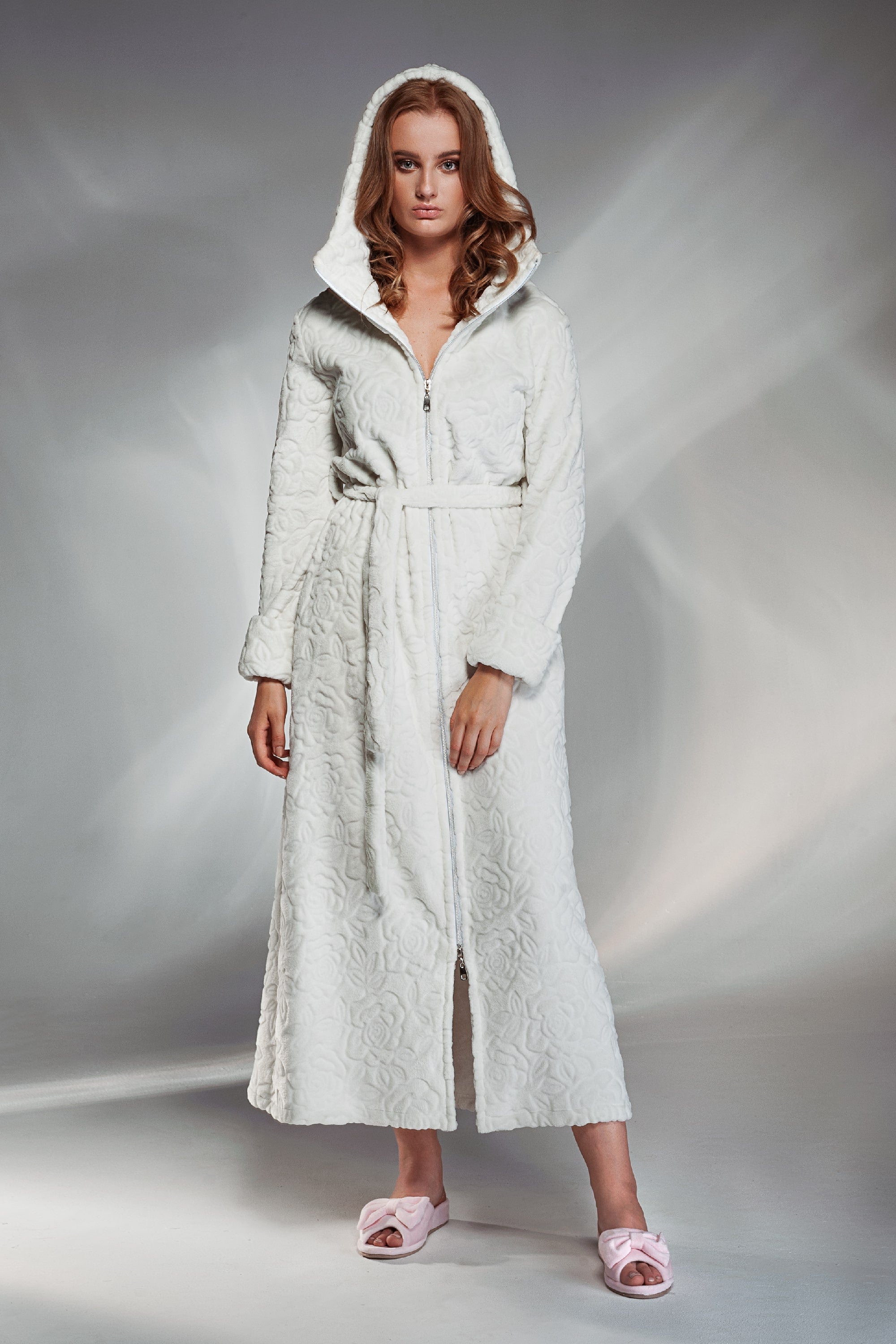 Длинный халат из велсофта 1737 pearl white