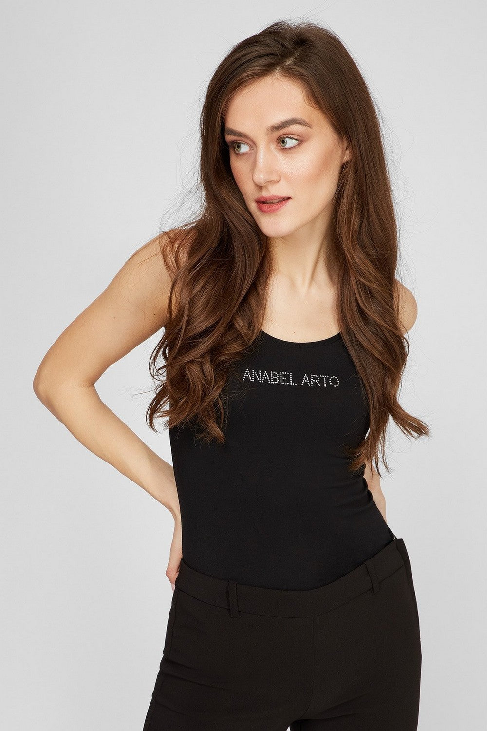 Майка со стразами 6014 black