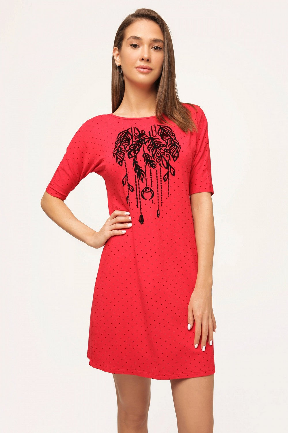 Ночная сорочка в горошек 6236-1 red