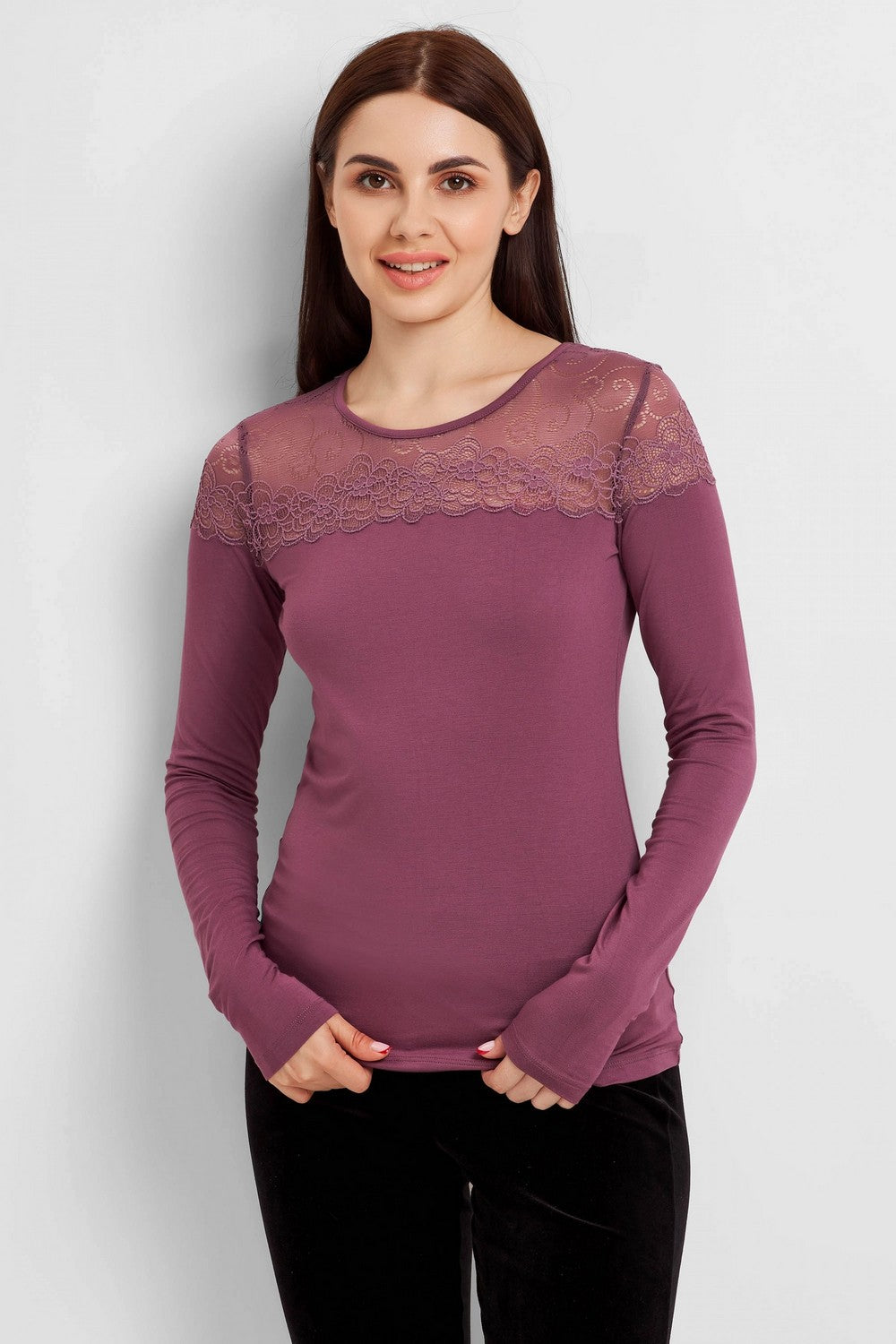 Джемпер с цветочным кружевом 6272-3 76 gray lilac