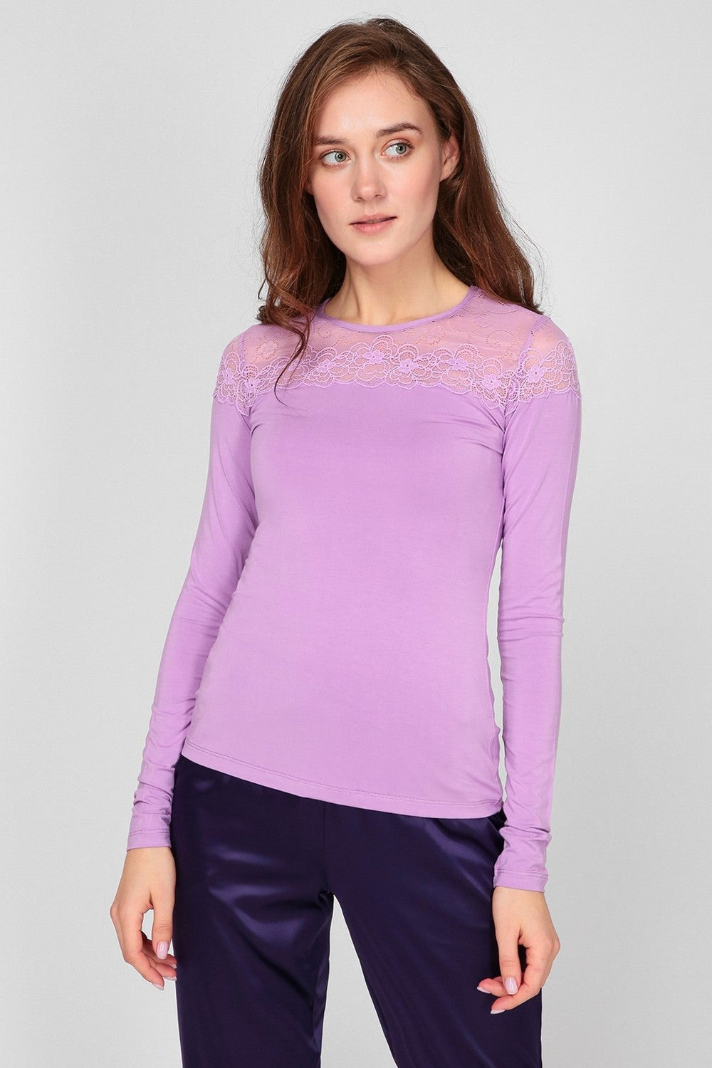 Джемпер с цветочным кружевом 6272-3 58 lilac
