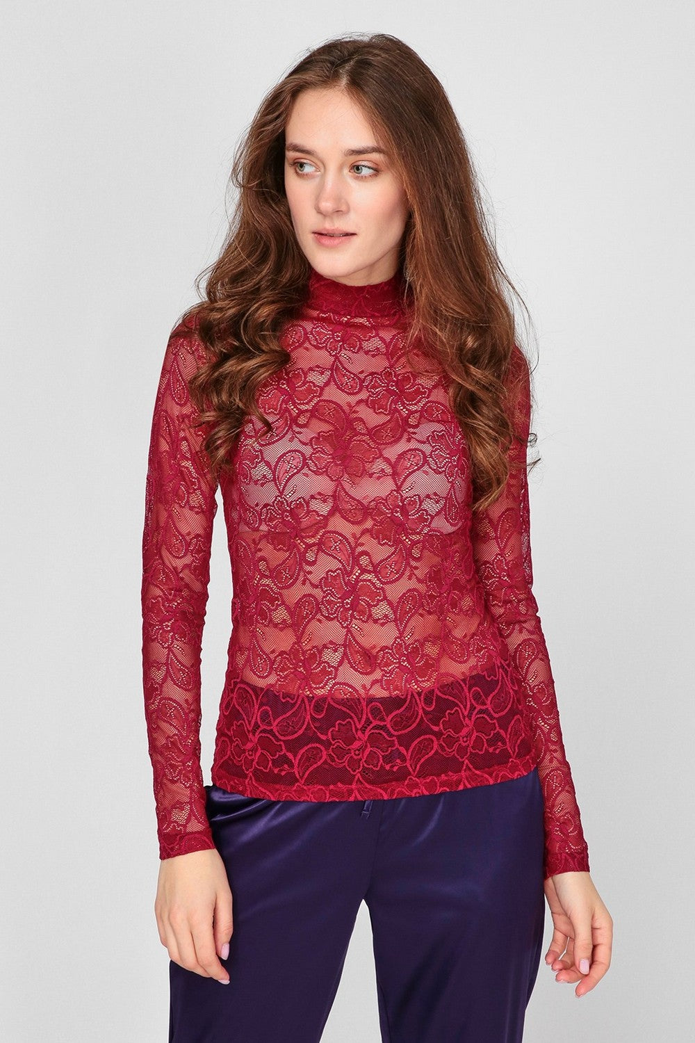 Облегающий джемпер из кружева 6291-3 burgundy