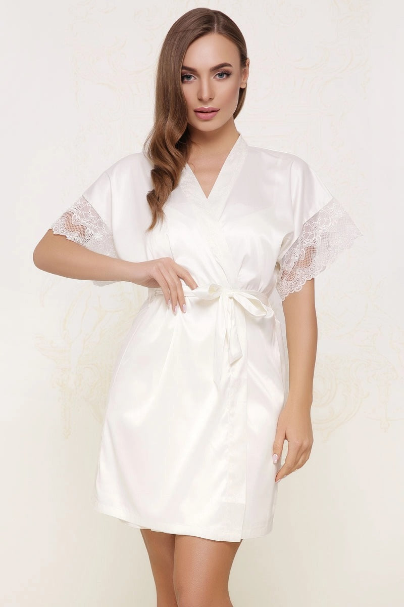 Сатиновый халат с кружевом 7008-6734 champagne