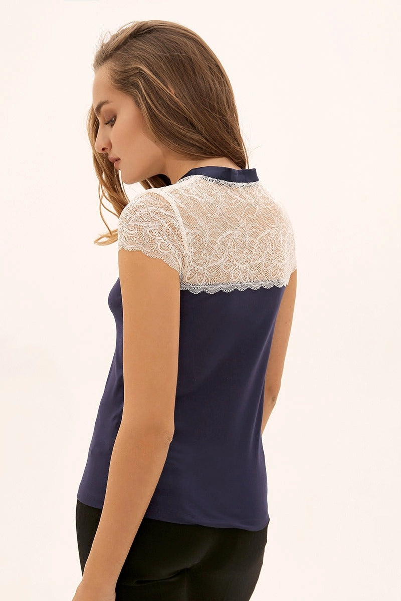 Блуза с кружевными вставками 7025-6244-1 dark blue