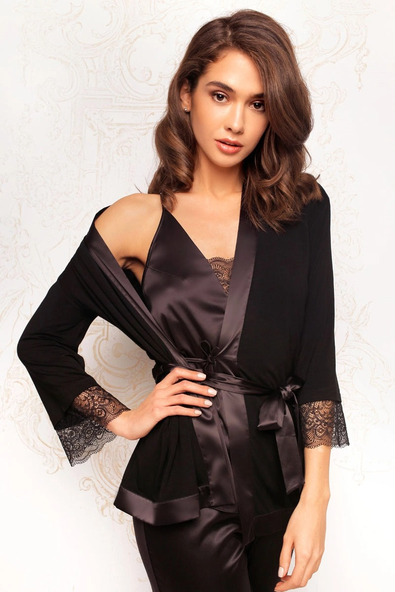 Укороченный халат с кружевом 7025-6751 Dream black