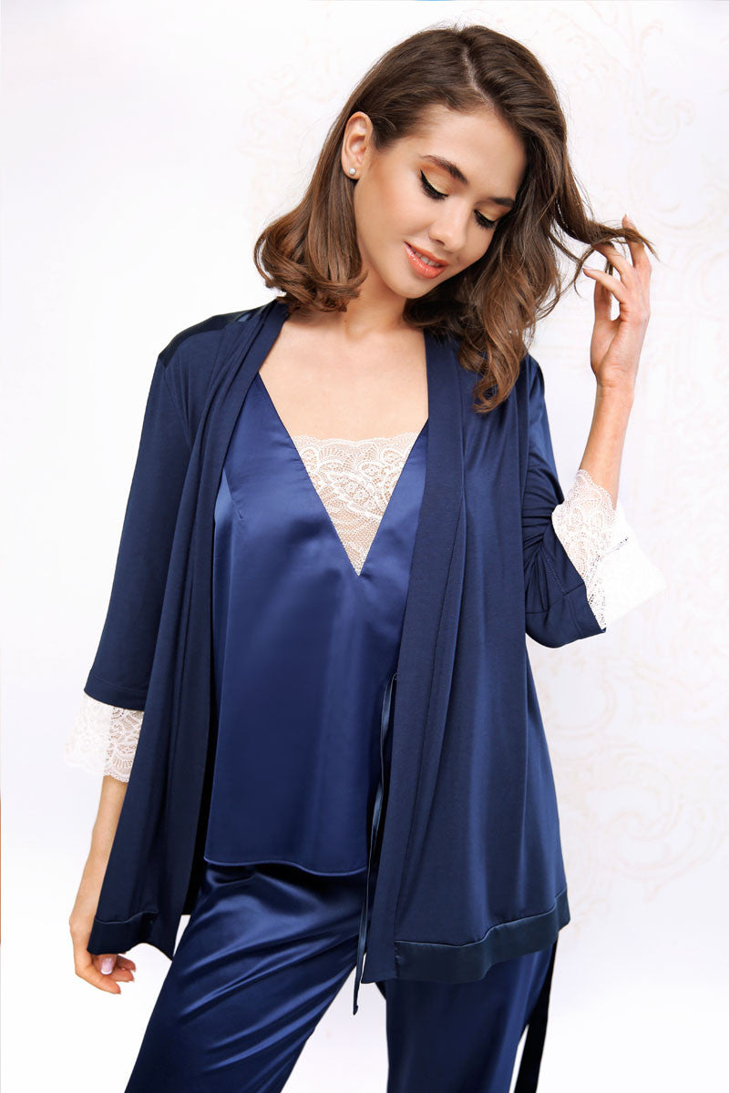 Укороченный халат с кружевом 7025-6751 Dream dark blue