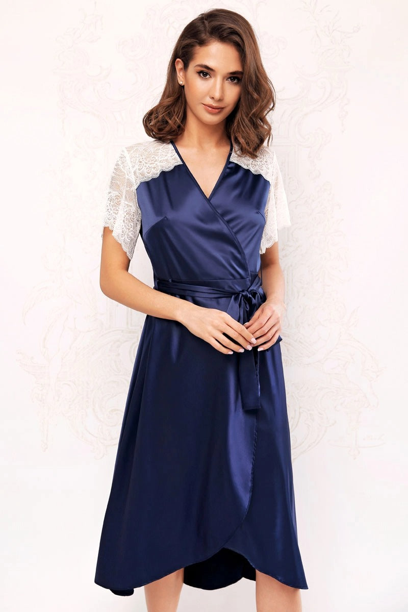 Халат из сатина с кружевом 7025-6752 Dream dark blue