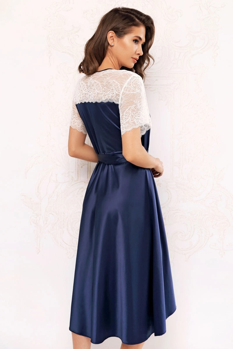 Халат из сатина с кружевом 7025-6752 Dream dark blue