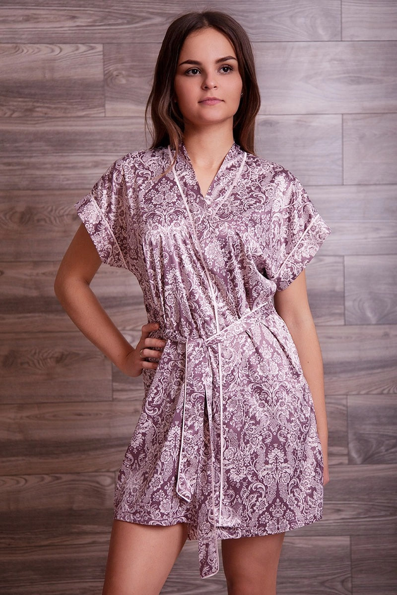 Короткий халат с принтом 7036-6736 dark lilac