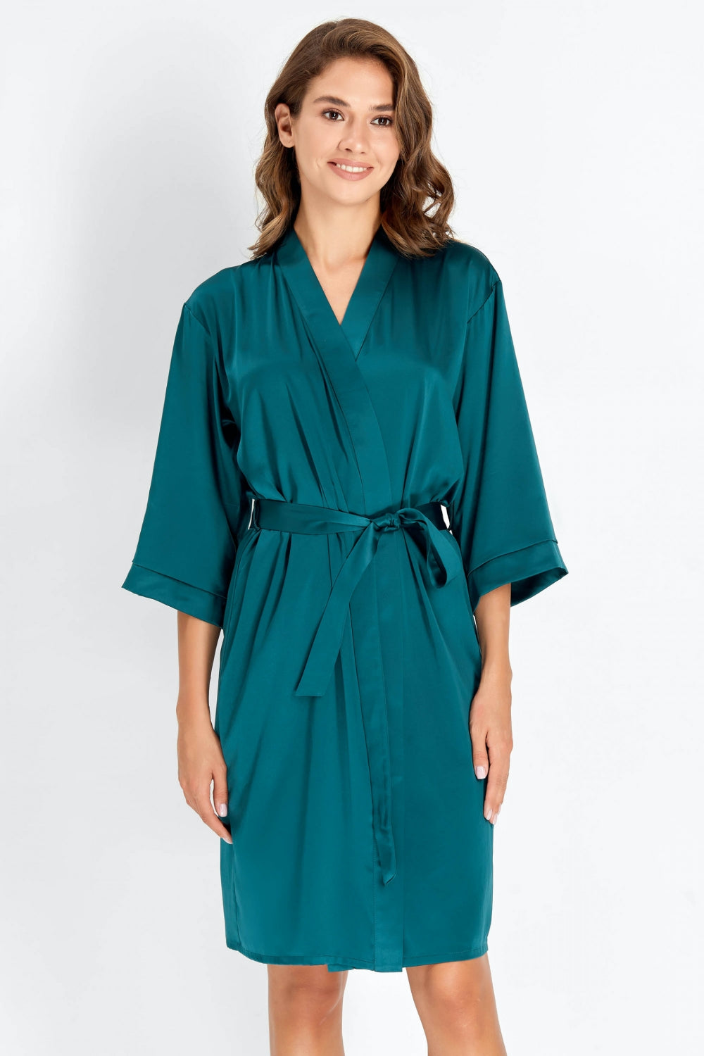 Сатиновый халат с поясом 8148-6770 emerald