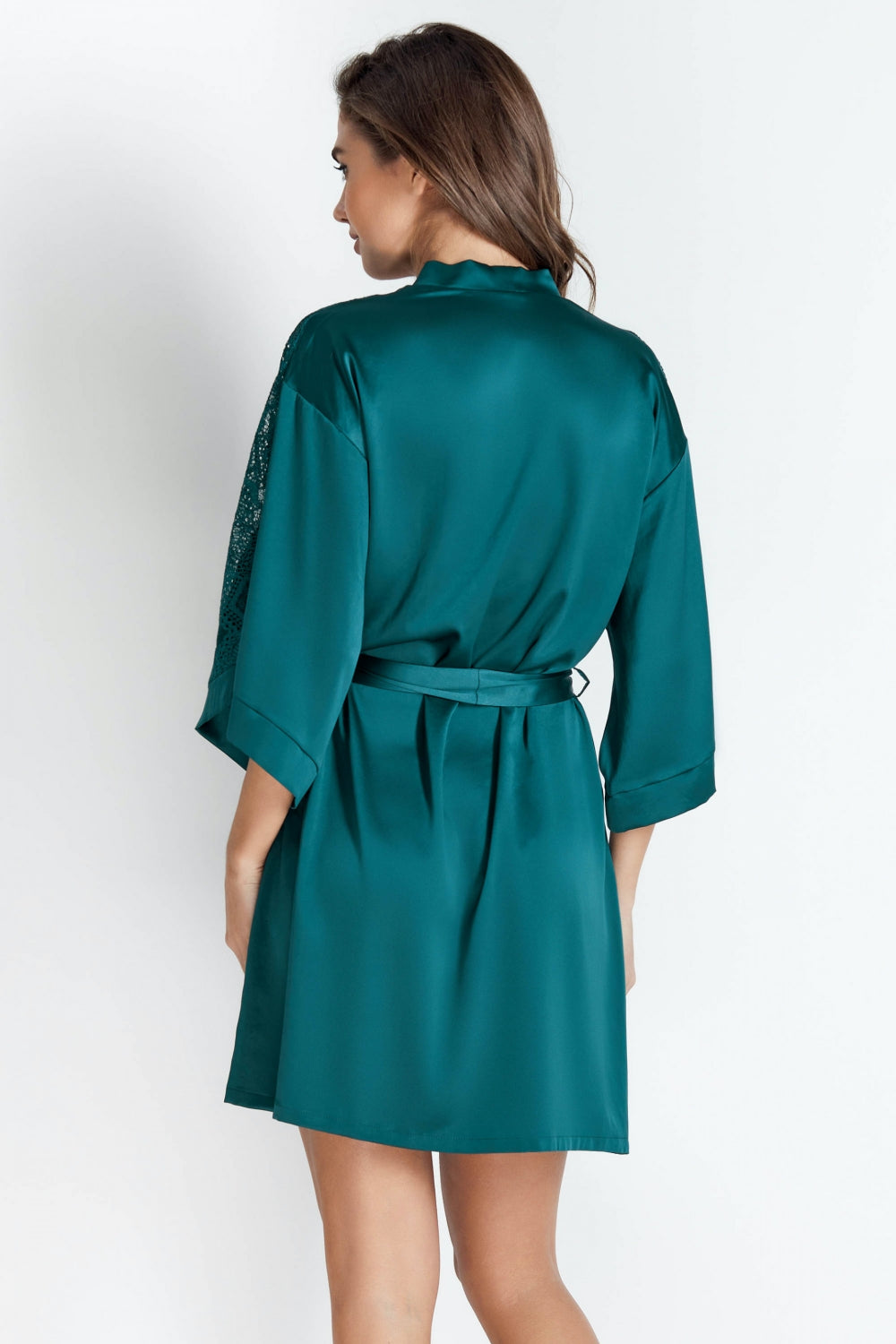 Сатиновый халат с кружевом 8157-6758 Nika emerald