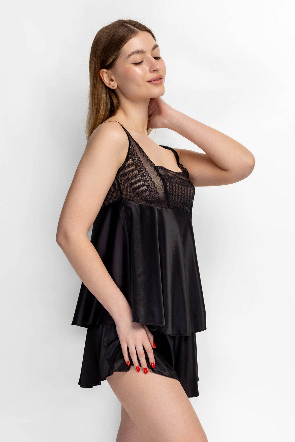 Сатиновая пижама с шортами 8177-6830 black