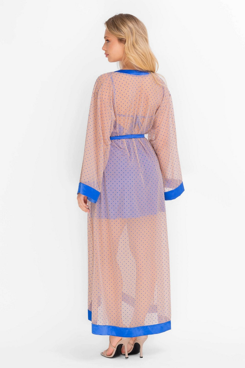 Длинный пеньюар в горошек 8180-6755 bright blue