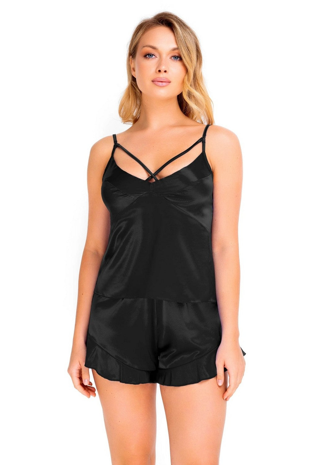 Сатиновая пижама с рюшами 8180-6831 black